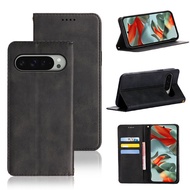 Phone Case for Google Pixel 10 Pro XL 6 7 8 9 Pro 6A 7A 8A 9A Matte Retro Flip Casing Business Card 