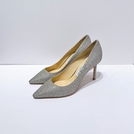 Jimmy Choo romy85  38碼銀色粗粒閃粉亮片面 有盒
