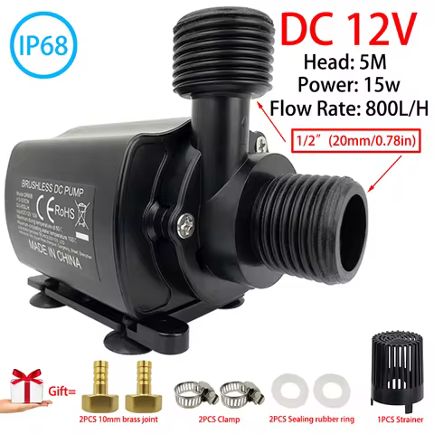 Mini Brushless Water Pump with Filter DC12V 800L/H Head 5M Soilless Cultivation Water Cooling Water 