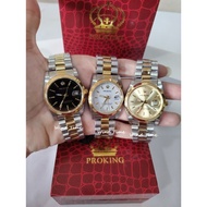 PROKING Silver Gold Men’s Watch With Date Quartz Stainless Steel Waterproof Fashion Wrist Watch