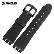 ♝❡ Watch Accessories Silicone Rubber Watch Band for Swatch Watch Sweat-Proof 23mm Black Brown Leathe