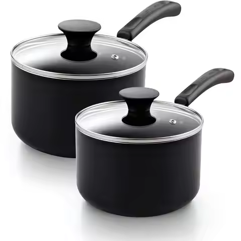 Nonstick Sauce Pan Set 1Qt and 2Qt, Multipurpose Pots Set Saucepan Kitchenware with Glass Lid, Black