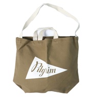 Pilgrim Surf+Supply 標準款托特包，日本製造，Logo印花，雙向帆布單肩包，37-61-0021-629，卡其色/白色， BEAMS包 [全新/二手] [二手] [Pilgrim S