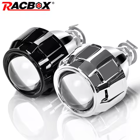 RACBOX 2Pcs 2.5 Inch Universal Bi Xenon HID Projector Lens Silver Black Shroud H1 Xenon LED Bulb H4