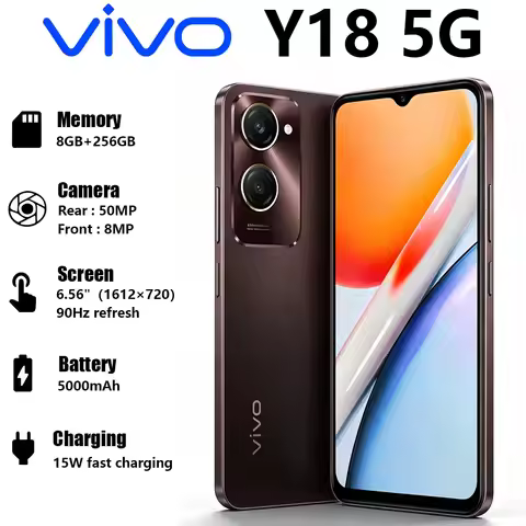 VIVO Y18 5G Budget Mobile Phone 6.56 Inch Big Screen 5000mAh Battery 15W Charge 50MP Dual Camera Glo