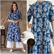 BLUE FLORAL Rayon A-LINE KURTI- women TOPS only-Indian Traditional Dress
