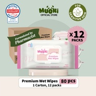 [Carton Size] Moori Premium Wet Wipes (80s x 12) Organic Formula 99% Water No Alcohol 70gsm