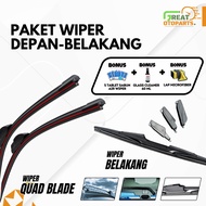 Universal Front and Rear Quad Blade Wiper Package for Cars, Anti-Noise Rubber, Bonus 3 Items U601