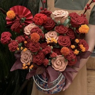 diyHand-Woven Flower Pot Wool Bouquet Crochet Material Package Rose Red Festive New Year Gift