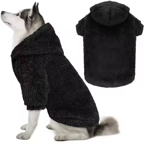 Fuzzy Warm Dog Fleece Hoodie Cozy Double-Sided Plush Puppy Hooded Coat Soft Dog Sweater Apparel Outd