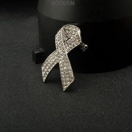 KOOLISM Black Ribbon Pin, Rhinestone Crystal Awareness Funeral Ribbon Badge Brooch, Enamel Black Rib