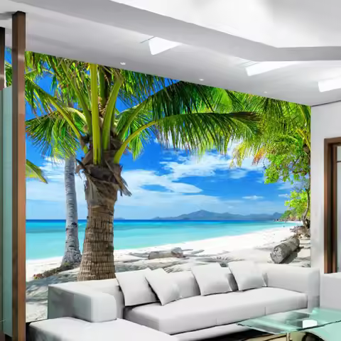 Custom 3D Mural Mediterranean Modern Minimalist Sea Beach Coconut Wall Painting Sofa Living Room TV 