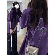 Áo Thun Cotton Phong Cách Hiphop Mùa Hè Màu Tím Xám Cho Nữ Áo Thun Tay Ngắn Cotton Nguyên Chất Quần