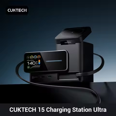 CUKTECH 15 Charging Station 140W GaN USB-C Retractable Cable Wireless Charge 1.83" TFT Display For X