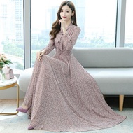 Gaun panjang bunga sifon Korea baru/maxi dress korea/dress motif bunga