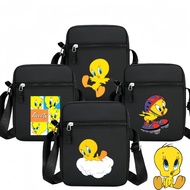 Tweety Bird  Unisex black small shoulder bag, lightweight mini phone bag, fashionable chest bag, spo