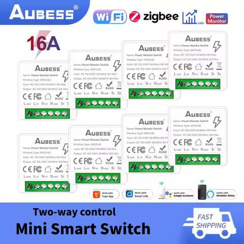16A Tuya Wifi Zigbee Mini Smart Switch 2-way Control Timer Relay Smart life APP Smart Home Remote Co