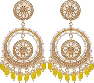 Bollywood Jewellery Traditional Ethnic Bridal Bride Wedding Bridesmaid Gold-Plated Red Perals Marvelous Bollywood Style White Kundan Earrings for women/girls