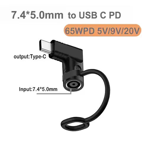 For HP/DELL 7.4x5.0mm DC Power Jack to USB C PD Adapter Converter 65W / 100W PD Fast Charger For Sam