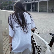 ORIGINAL Calvin Klein 100% Short sleeve shirt woman Round neck man Women Loose Baju putih lelaki Sum