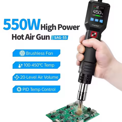 FNIRSI SAG-55 Soldering Heat Gun 550W Digital Hot Air Gun PID Precision Temperature Control Welding 