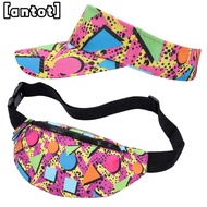 ANTOT 80s 90s Fanny Pack, Comfortable Colorful 80s Outfit Sun Visor Hat, Fashion Soft Cotton Waist B