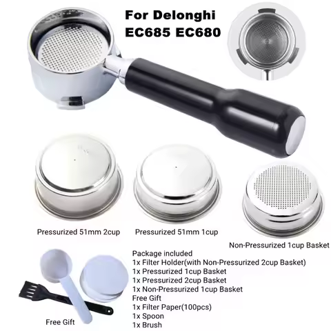 51mm Coffee Bottomless Portafilter For Delonghi EC680 EC685 Pressurized Filter Basket Espresso Machi