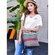Casual Female Bag Simple Art Canvas Portable Shoulder Messenger Bag Large Capacity Multi-Compartment