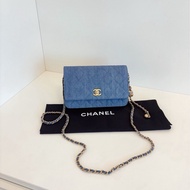 Chanel香奈兒 牛仔金球淺單寧Woc鏈條包