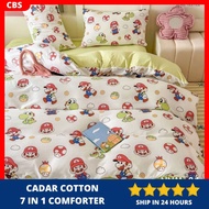 Cadar 5D 7 in 1 With Comforter Soft Cotton Fabric Super Mario Bedsheet Set With Comforter