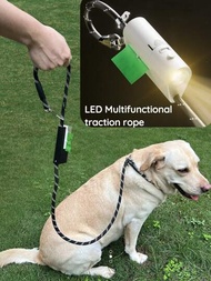 1入組LED手電筒狗繩附一捆垃圾袋，適用於中大型犬避免爆衝撞，夜間安全警示繩，戶外狗狗散步適用