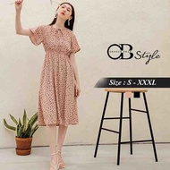 OB DESIGN ★ OBDESIGN ★ ORANGEBEAR ★ FEATHER PRINT CHIFFON DRESS ★ 2 COLORS ★ S-XXXL SIZE ★ PLUS SIZE