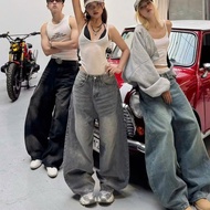 Loose form curved jeans for men and women with personality bomber style QJeanboi1208_P7K5.