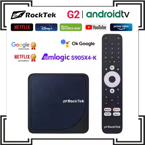 RockTek G2 4K TV Box Android 14 ATV Stream Netflix Google Certified Amlogic S905X4-K Media Player DT