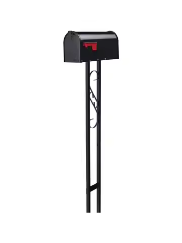 Gibraltar Mailboxes Decorative Medium Capacity Galvanized Steel Black Mailbox and Post Combo T11KIT0