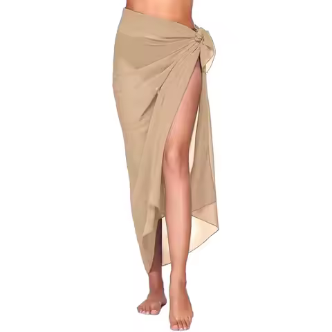 Scarf Short Length Beach Dress Multi-Color Knot Waist Sarong Beach Sheer Material Mesh Beach Wrap Dr