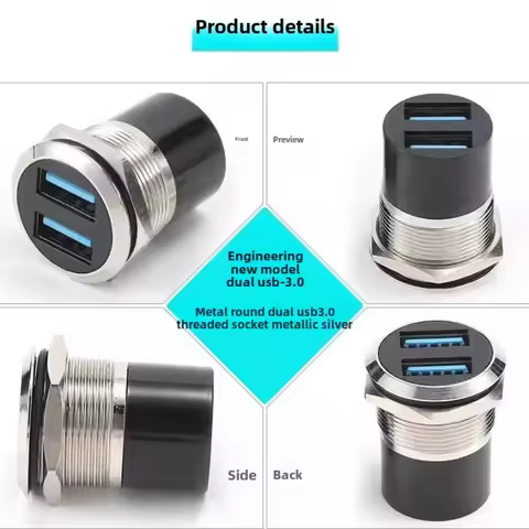 USB 2.0/3.0 Panel Socket Metal 22mm Circular Dual C-type USB3.0 Thread Module Connector USB Interfac