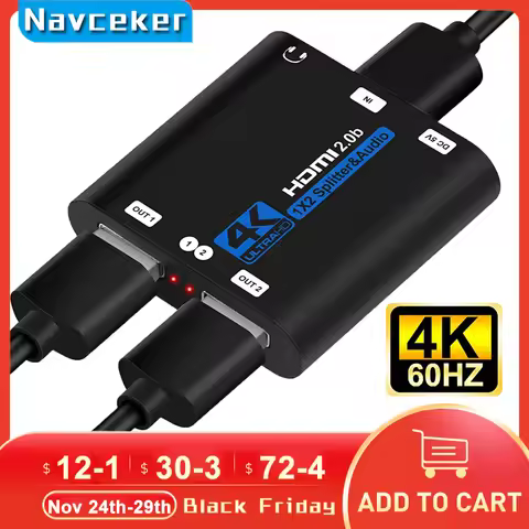 2026 Best 4K HDMI Splitter 1x2 HDMI 2.0 Splitter 1 in 2 out HDMI Amplifier Switch HDR HDMI2.0 Splitt