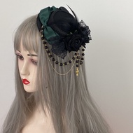 Lolita Lolita Lolita Small Top Hat Hair Clip Dark Black Rose Bow Hair Accessories Flat Hat Hair Acce
