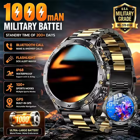 New Smart Watch Man 1000mAh Long Standby Outdoor Smartwatch Men IP68 Waterproof Heart Rate Sport BT 
