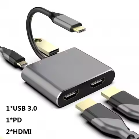 Laptop USB 3.0 4K 60Hz Type-C to Dual HDMI USB C Hub Docking Station Screen Expansion