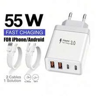 Fast Charging EU Type C E F Plug (220-240V) Wall Charger 55W Super Fast 4-Port Charger 2 USB-A Ports