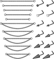 22Pcs 20G Surgical Steel Nose Ring Chain Nose Ring Stud for Women Men Double Nose Chain Piercing Acr