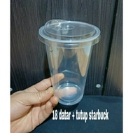 18 Oz Flat Plastic Cup 8 grams + Starbucks Lid 3 grams/Strawless Lid 1 roll 50 pcs.