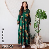 Terbaru D2758 DRESS MUSLIM WANITA MOTIF BUNGA GAMIS PANJANG MEWAH