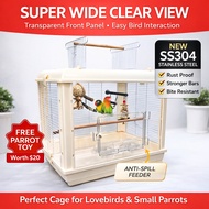 Bird Cage | Parrot Cage  Premium Stainless Steel 304 Luxury Bird Cage | Clear Front View