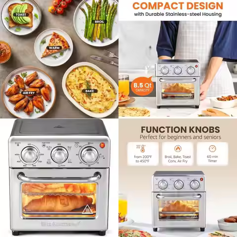 8.5 Qt. Air Fryer Oven with Convection, 800W, 25 Recipes, Stainless Steel
