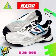 Baoji รุ่น BJM 805 สีขาว รองเท้าผ้าใบ บาโอจิ สำหรับผู้ชาย ผูกเชือก ใส่ออกกำลังกาย ทำงาน เที่ยว น้ำหนักเบา ใส่สบาย สีพื้น