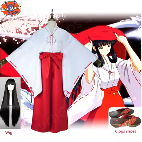 Lacauch Anime Inuyasha Kikyo Kimono Cosplay Uniform Dress Women Halloween Costumes Kikyo Sandals Wig