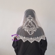 Mantilla Catholic Church Mass Veil Spanish Style Catholic Veil - Sacred Heart With Cross (Pre - Orde